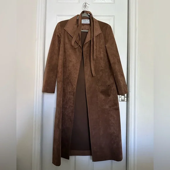 Vera Maxwell Vegan Suede Brown Trench Coat - Picture 1 of 7